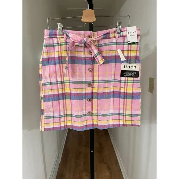 NWT Purple & More Womens Skort Pink Plaid Short Buttone Elastic - Picture 1 of 5